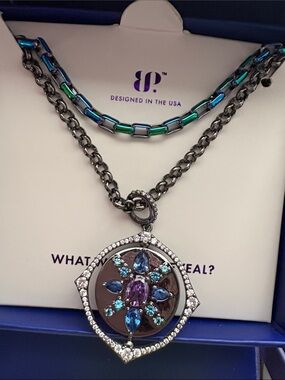 BP Purple Center Multicolor Crystal Pendant Necklace